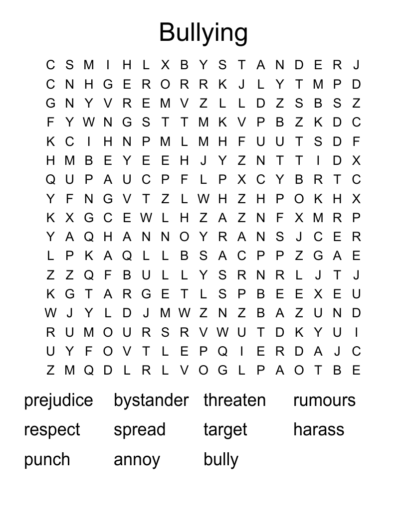 Bullying Word Search