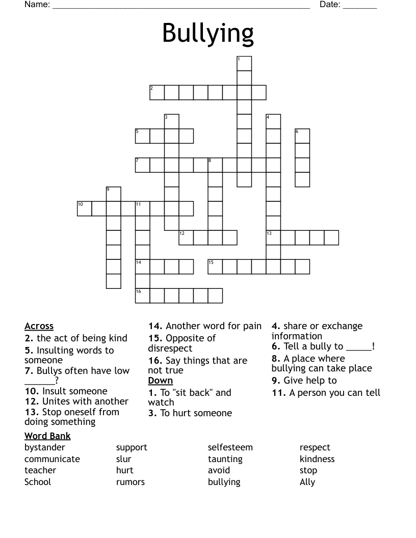 Bullying Crossword