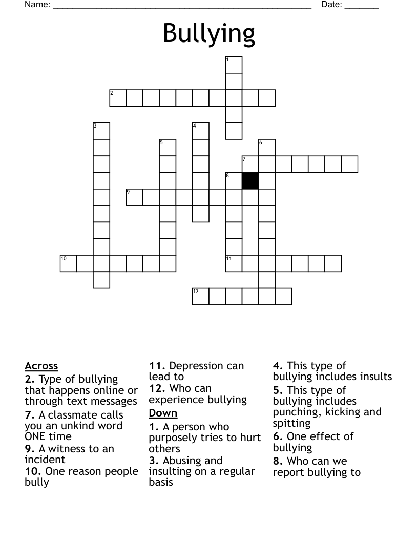 Bullying Crossword