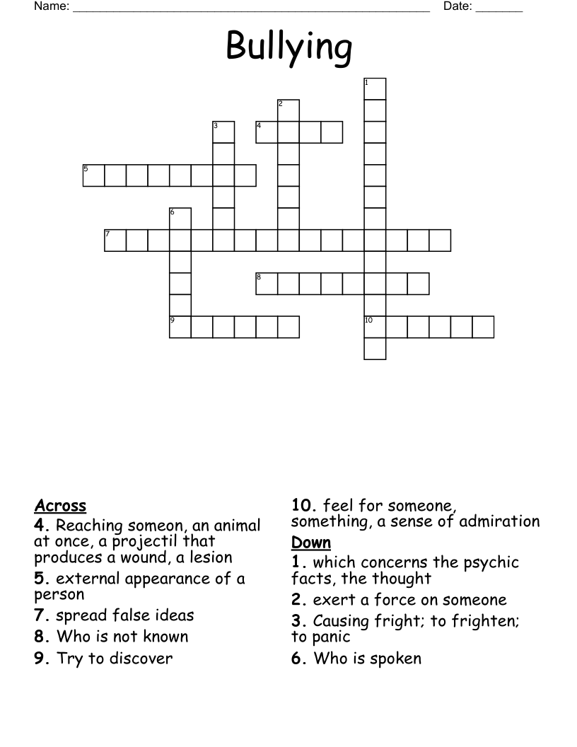 Bullying Crossword