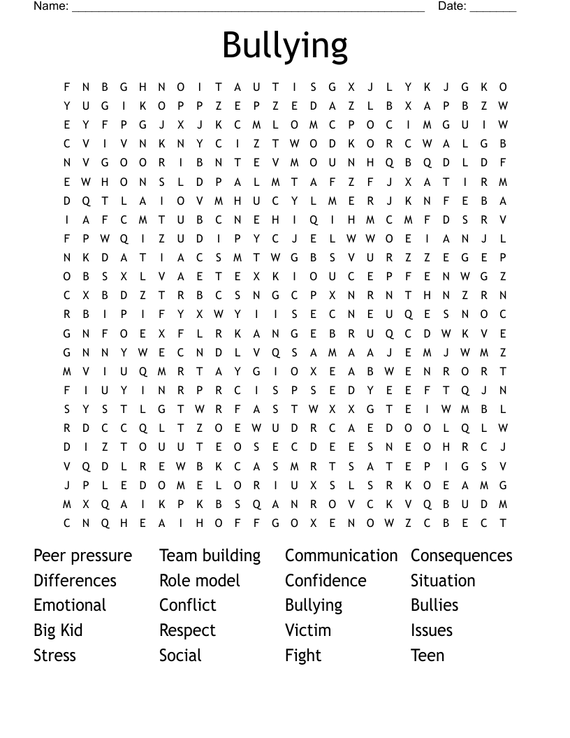 Bullying Word Search