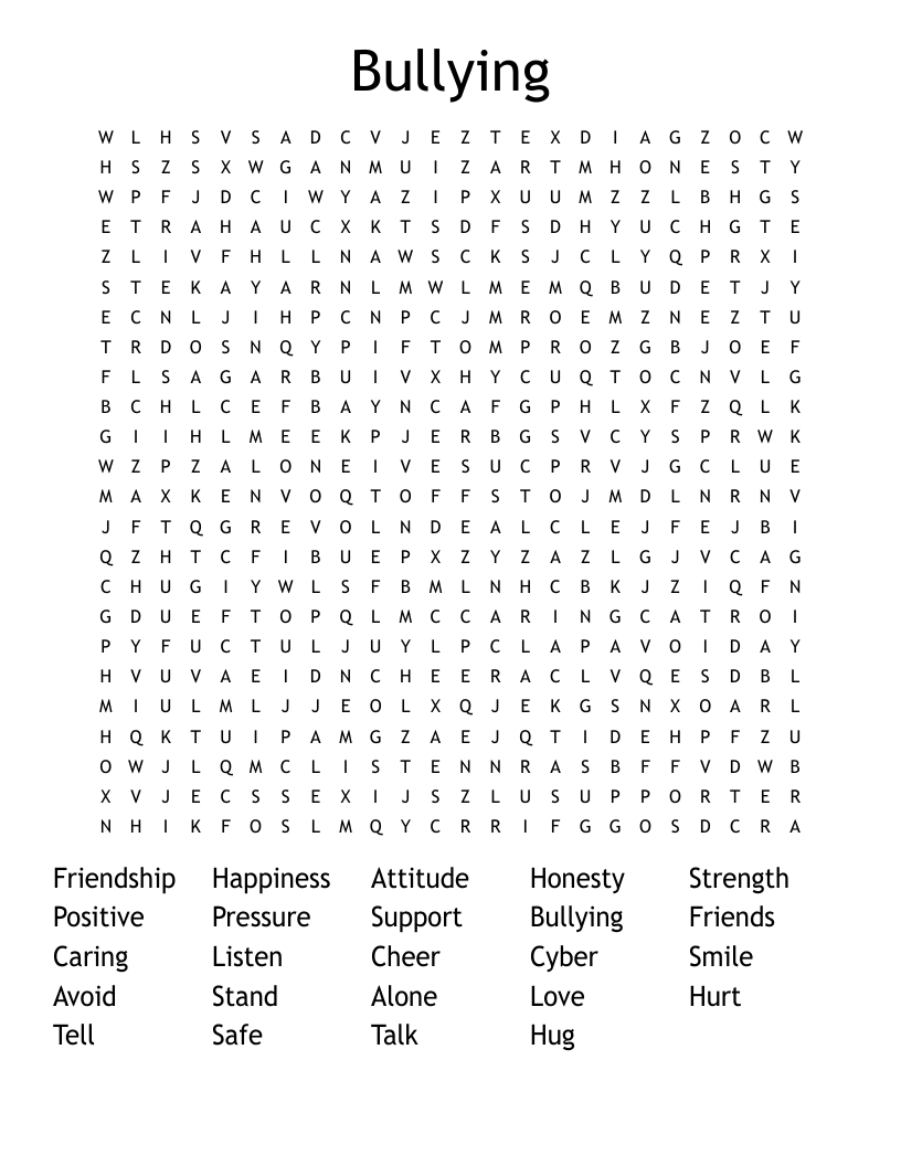 Bullying Word Search