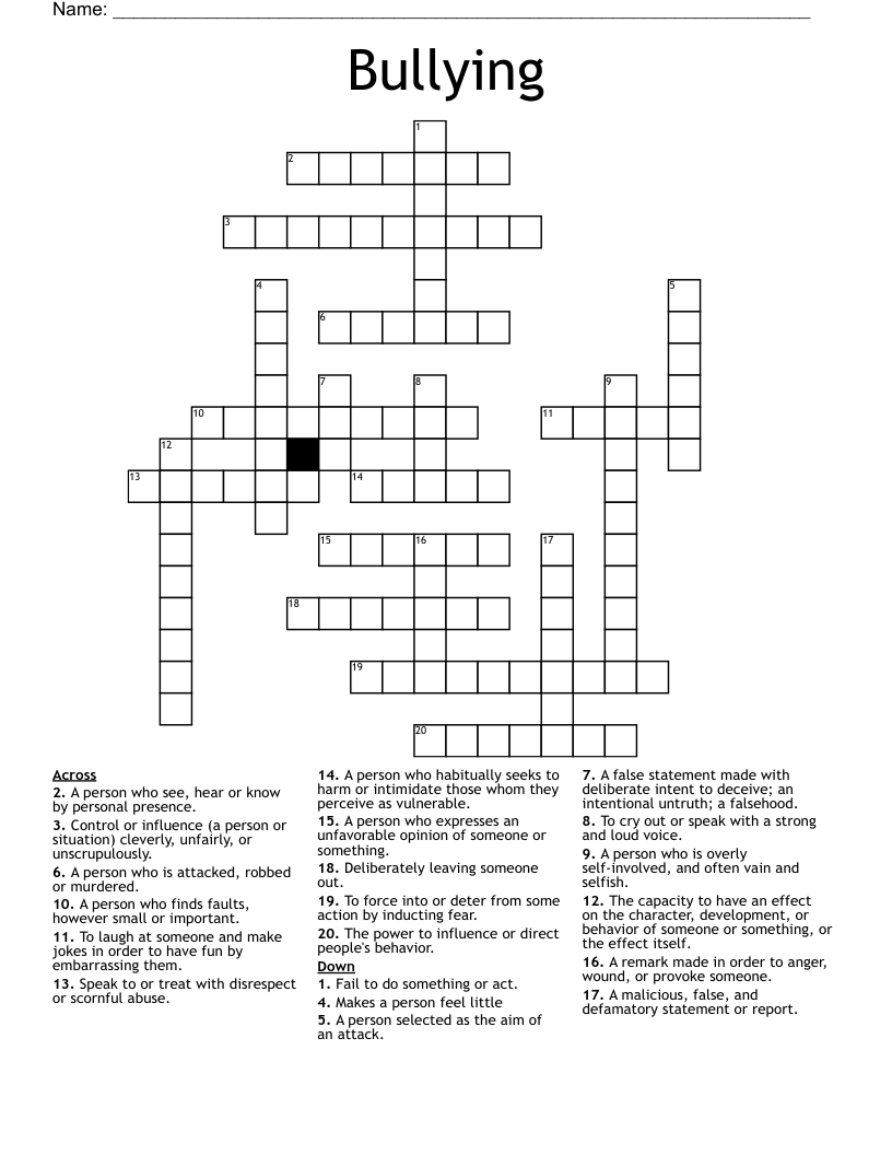Bullying Crossword