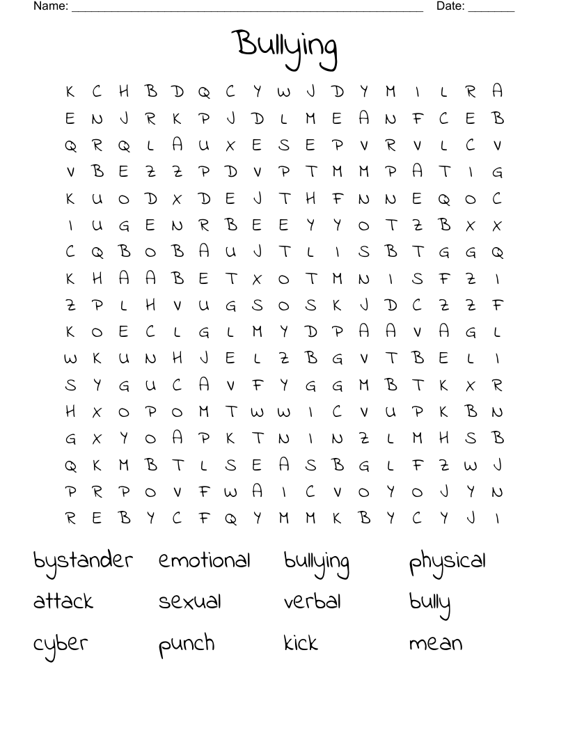 Bullying Word Search
