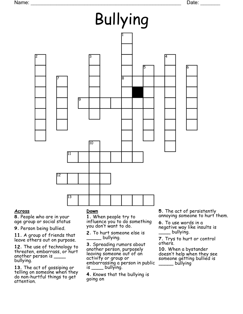Bullying Crossword