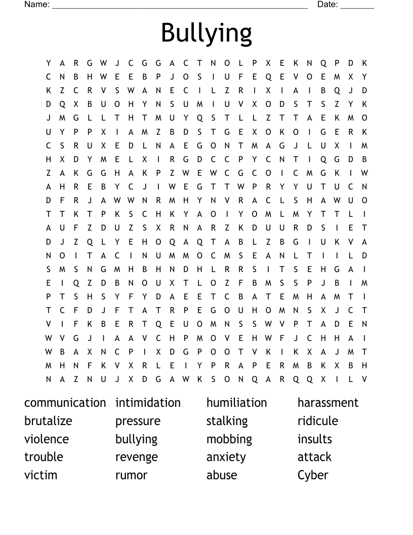 Bullying Word Search