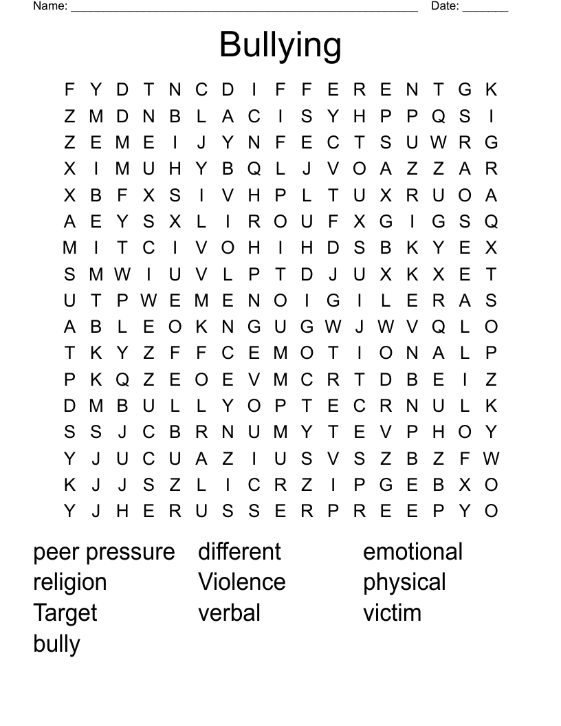 Bullying Word Search