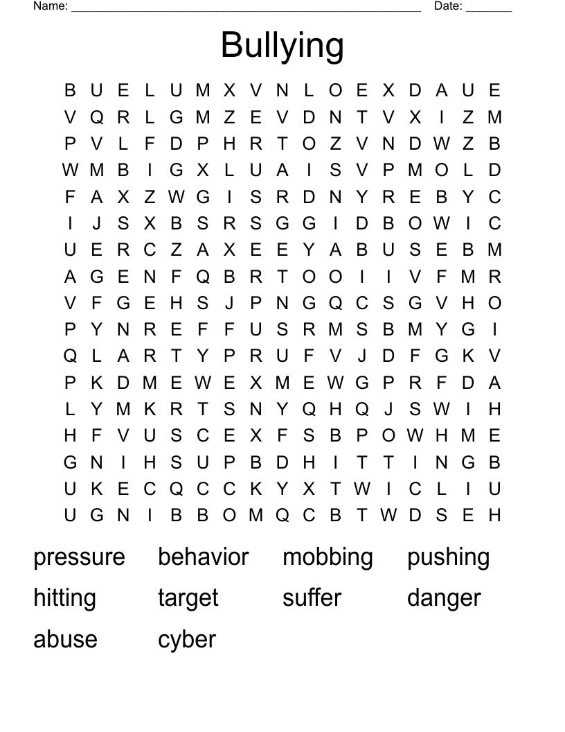 Bullying Word Search