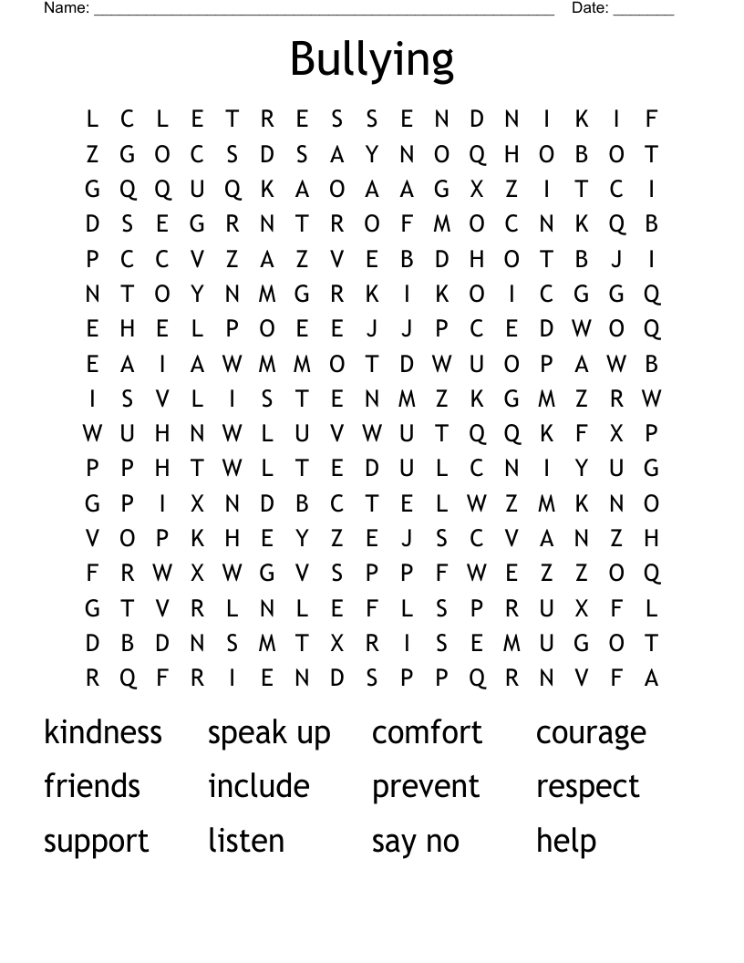 Bullying Word Search
