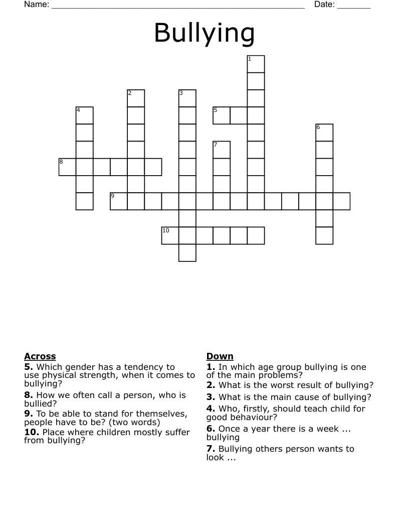 Bullying Crossword