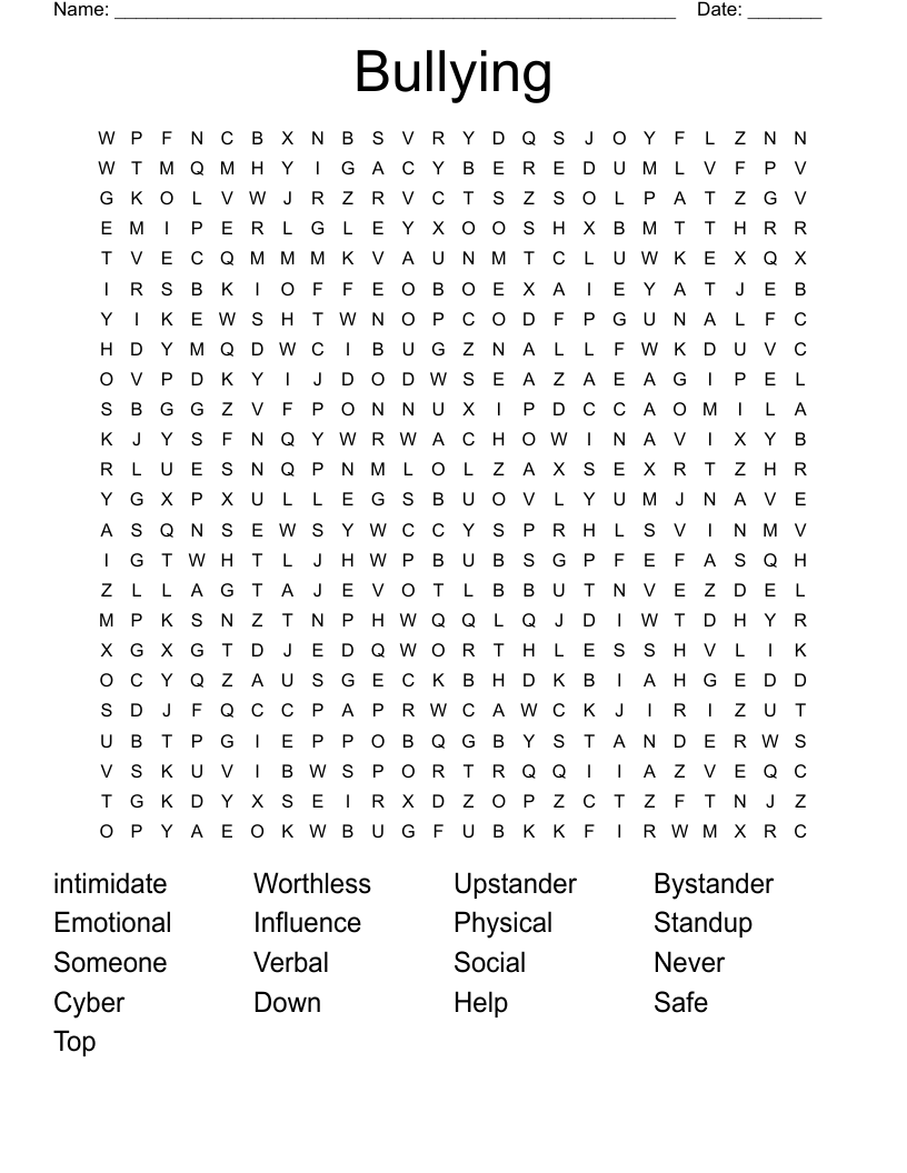 Bullying Word Search
