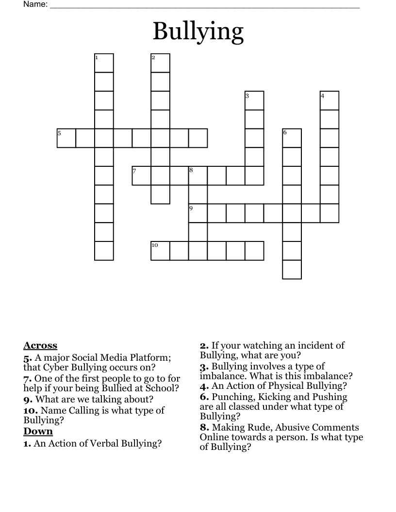 Bullying Crossword