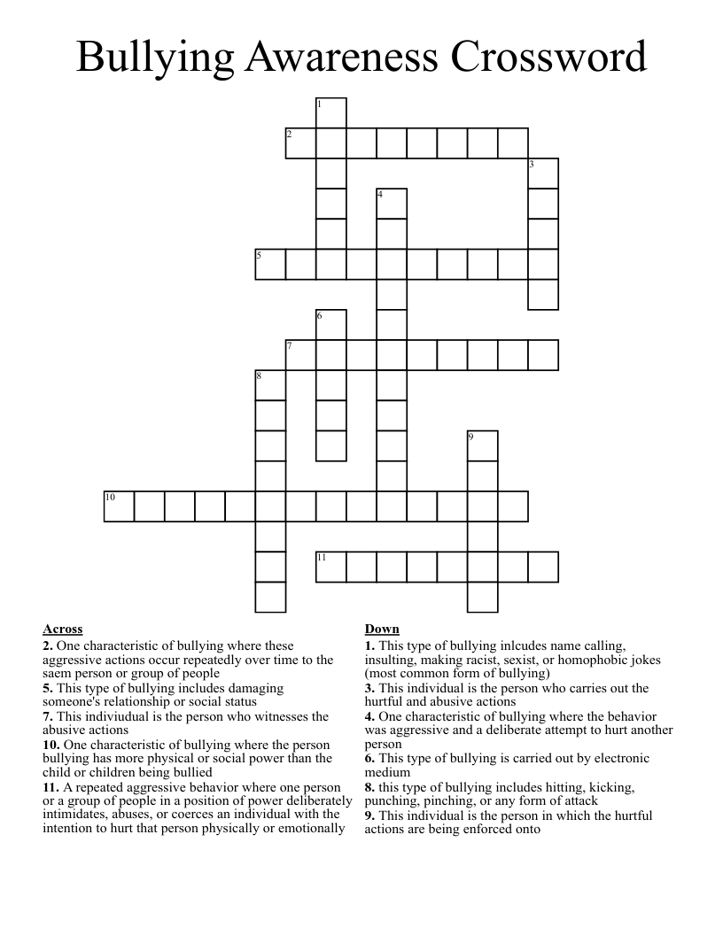 Bullying Awareness Crossword