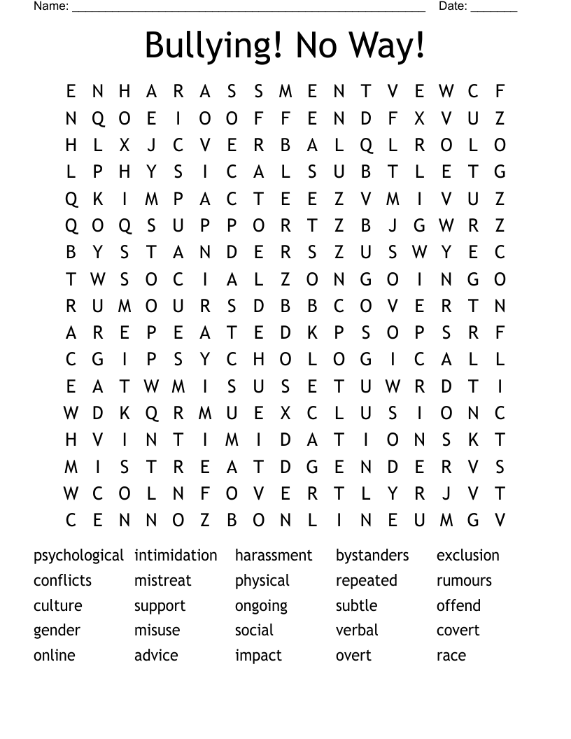 Bullying! No Way! Word Search