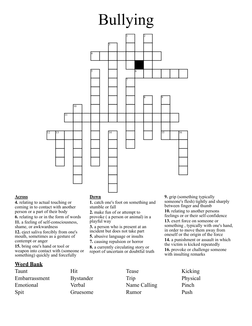 Bullying  Crossword