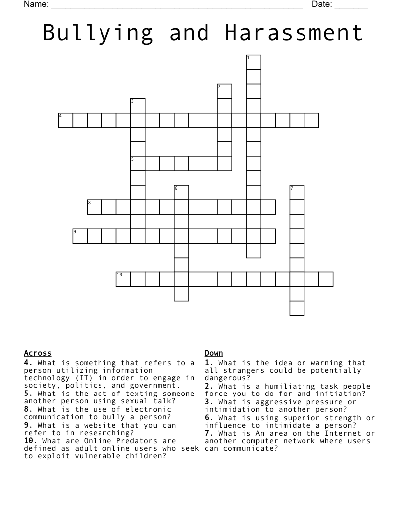 Bullying and Harassment Crossword
