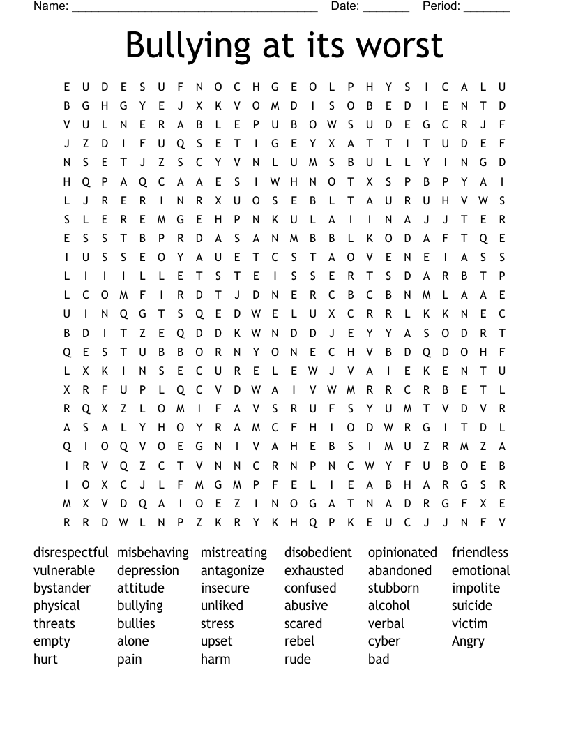 Bullying at its worst Word Search