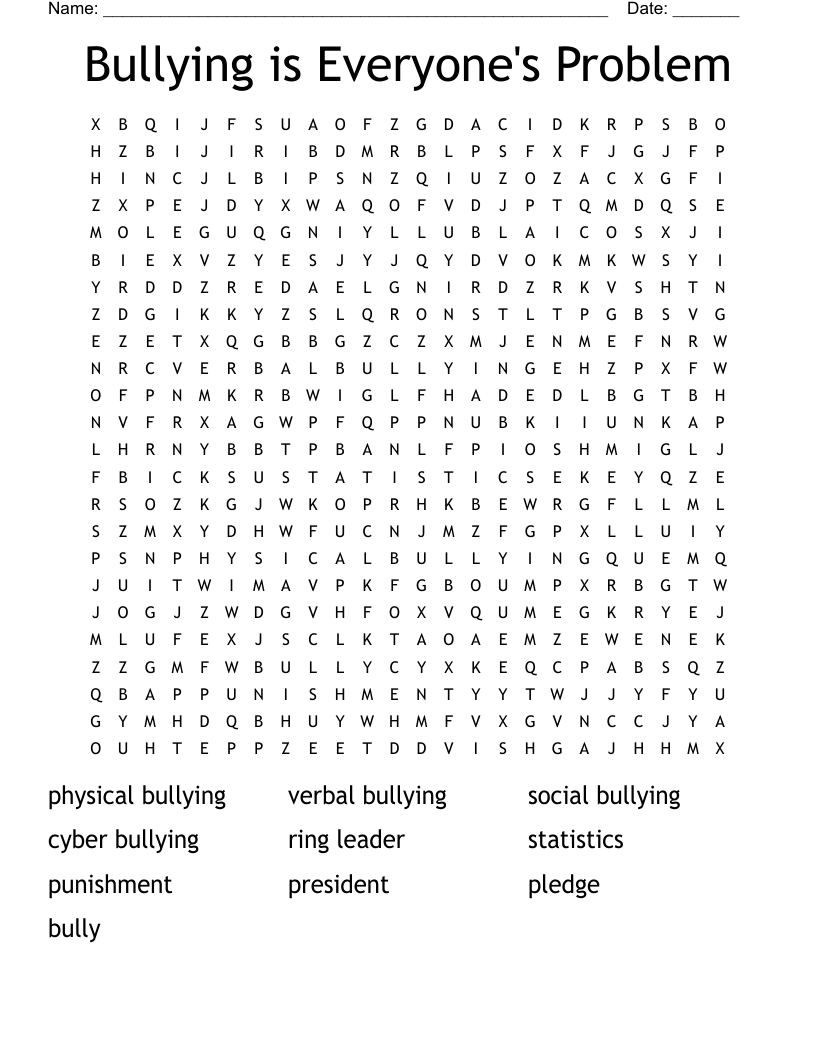 Bullying is Everyone's Problem Word Search