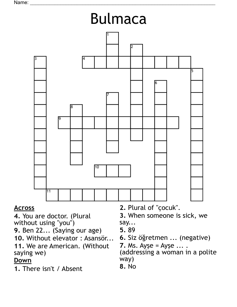 Bulmaca Crossword