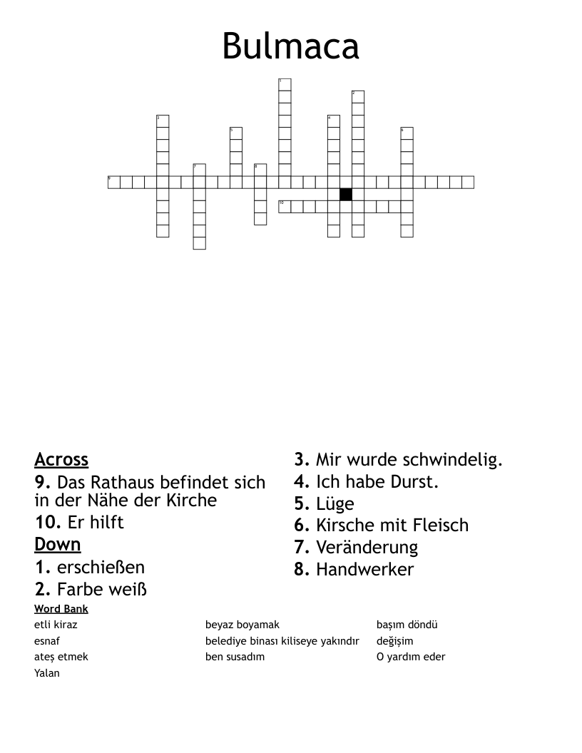 Bulmaca Crossword