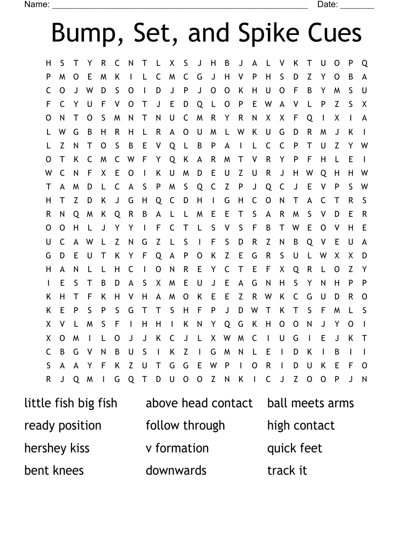 Bump, Set, and Spike Cues Word Search