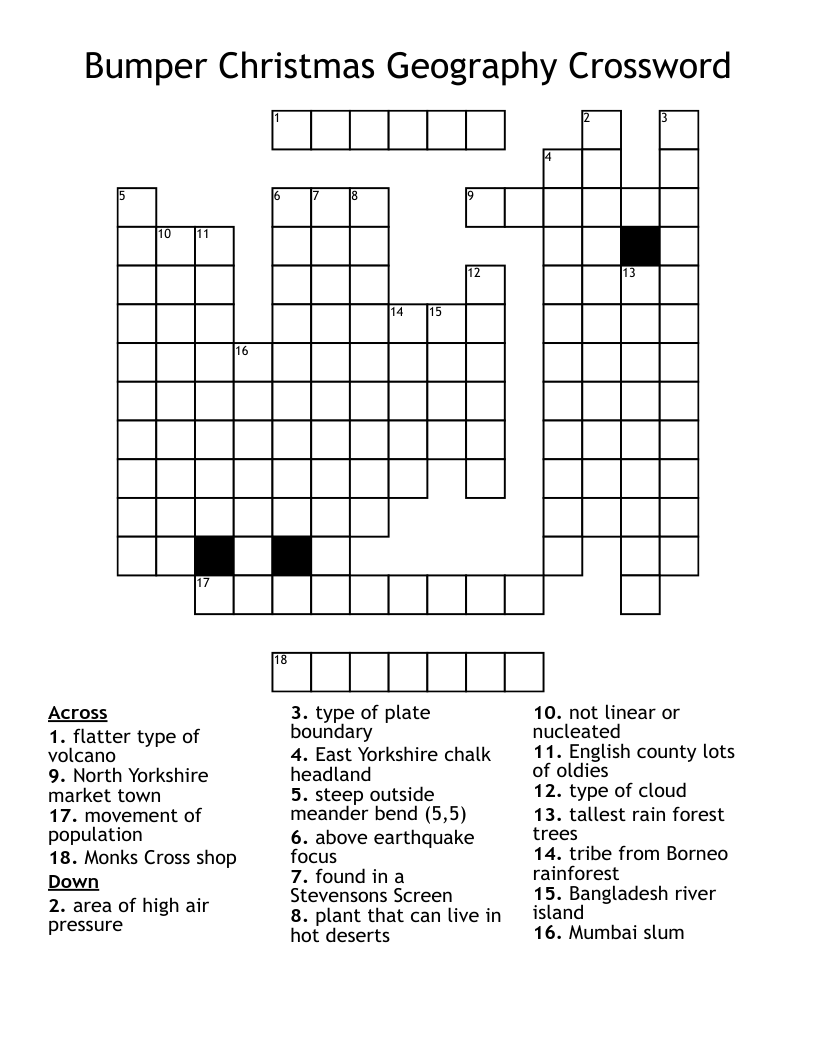 Bumper Christmas Geography Crossword