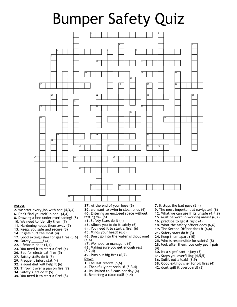 Bumper Safety Quiz Crossword