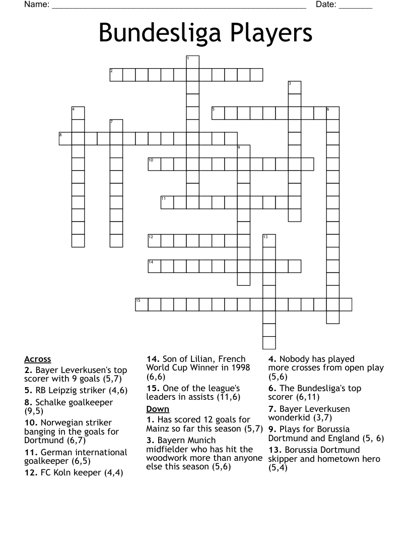 Bundesliga Players Crossword
