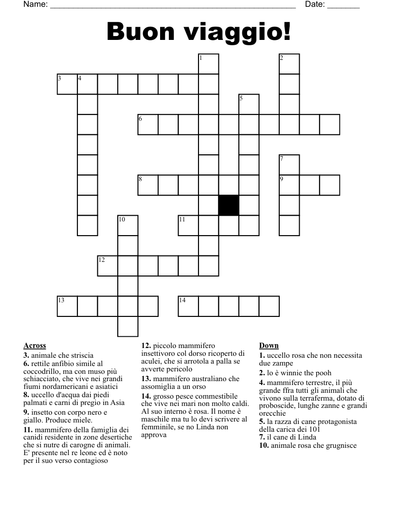 Buon viaggio! Crossword