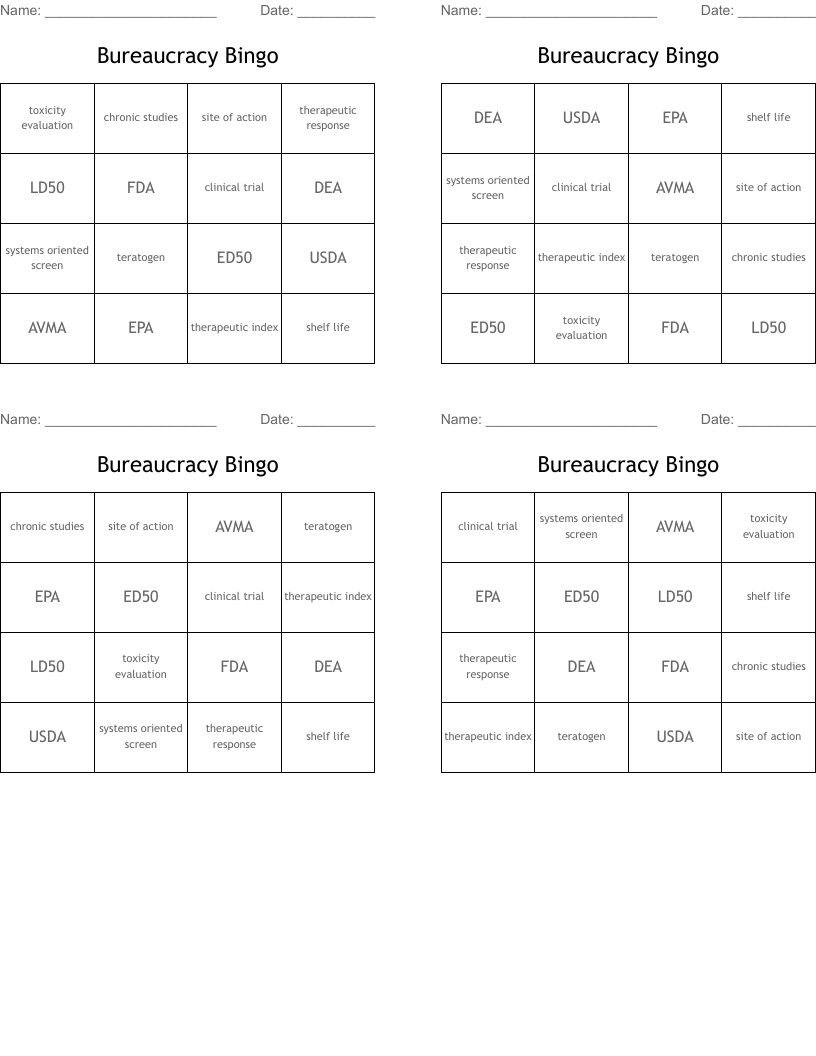 Bureaucracy Bingo