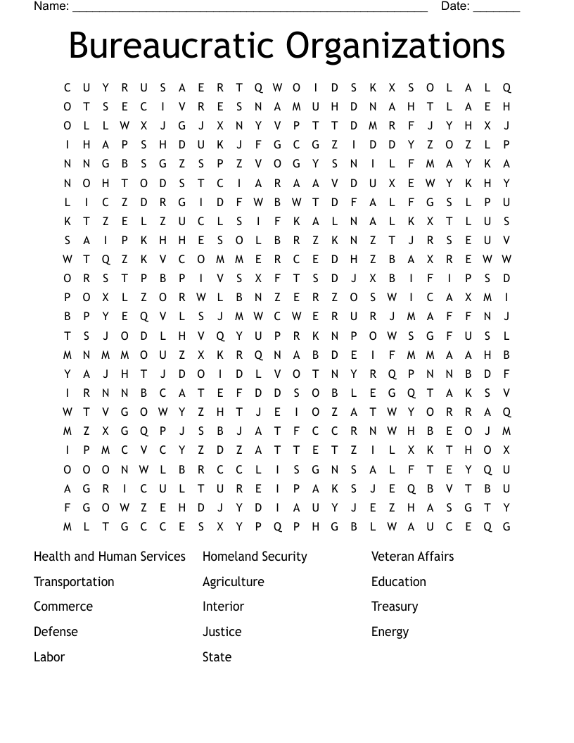 Bureaucratic Organizations Word Search