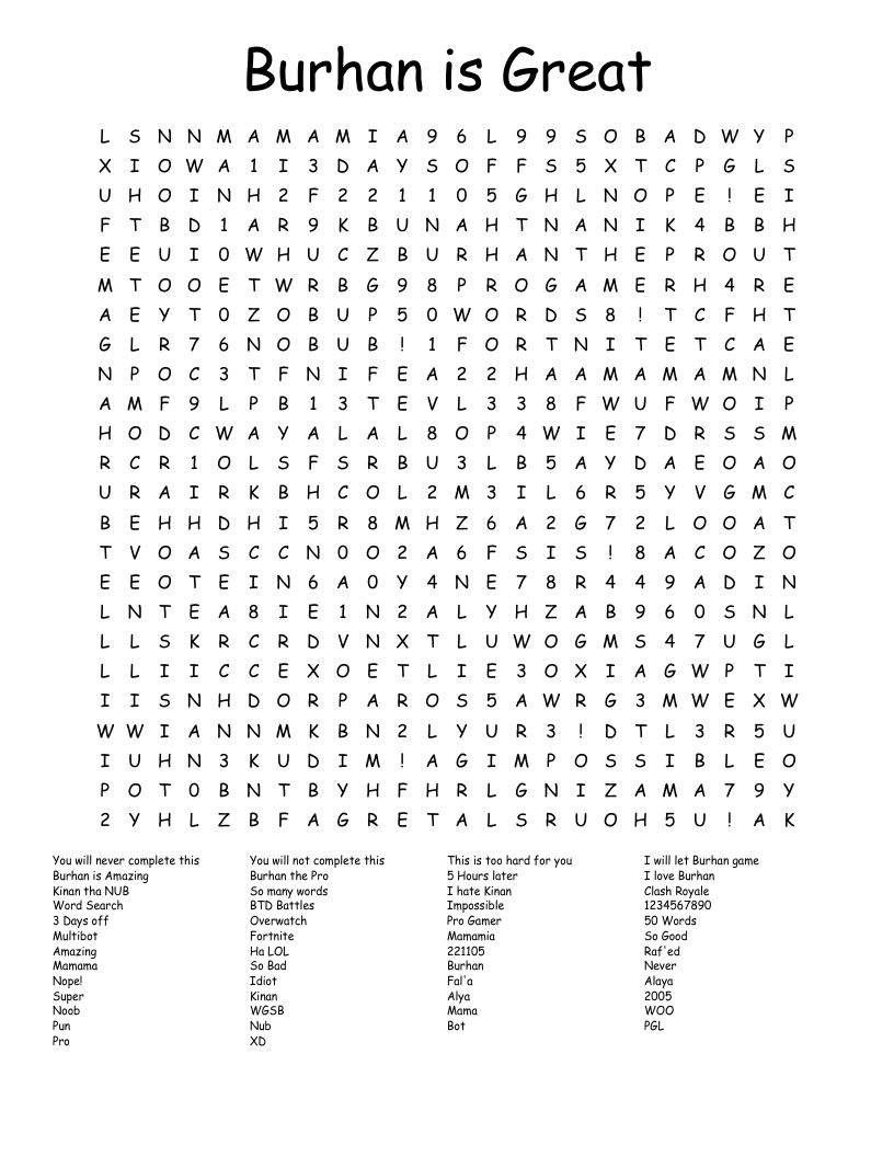 Burhan is Great Word Search