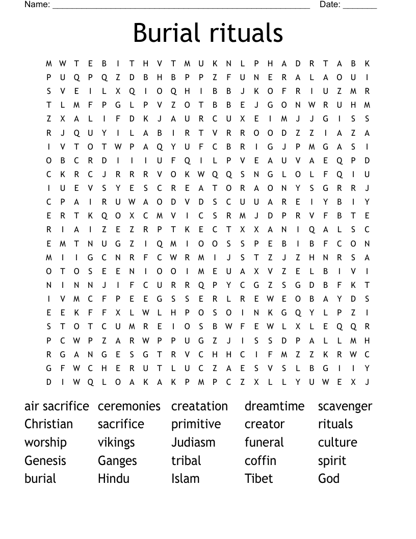 Burial rituals Word Search