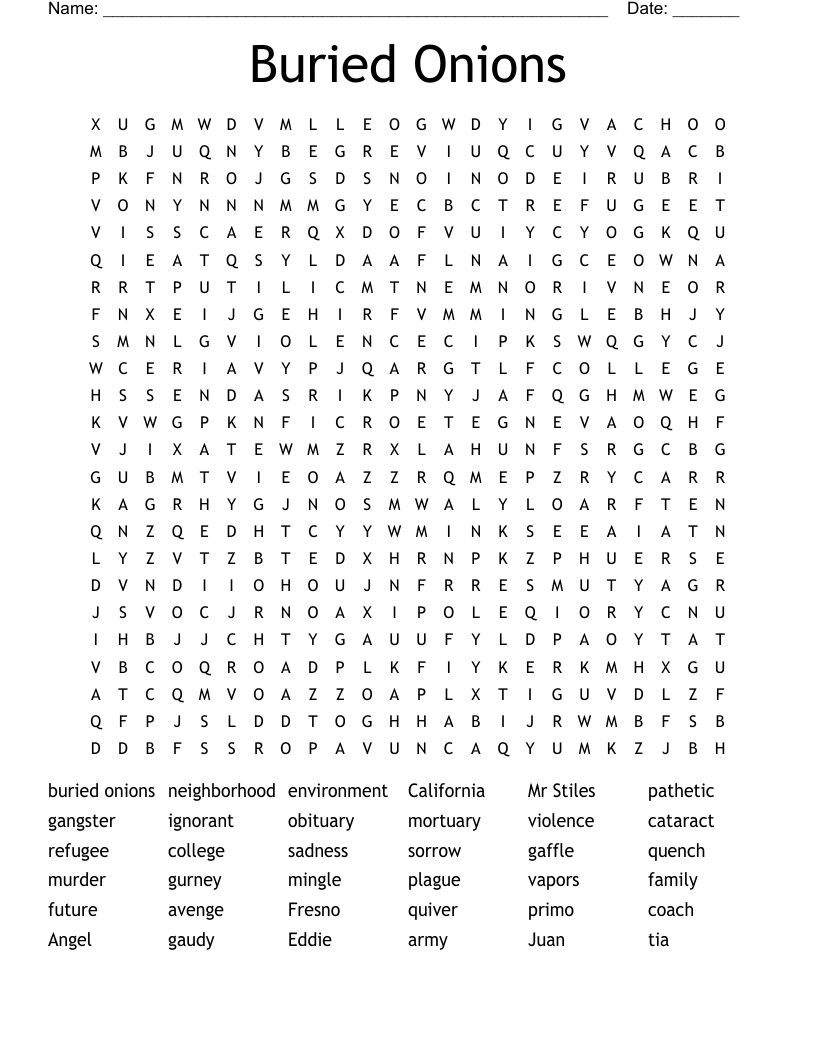 Buried Onions Word Search