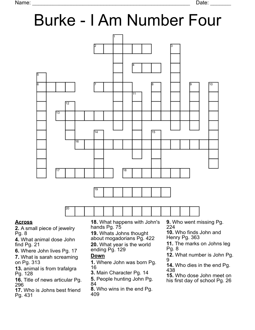 Burke - I Am Number Four Crossword