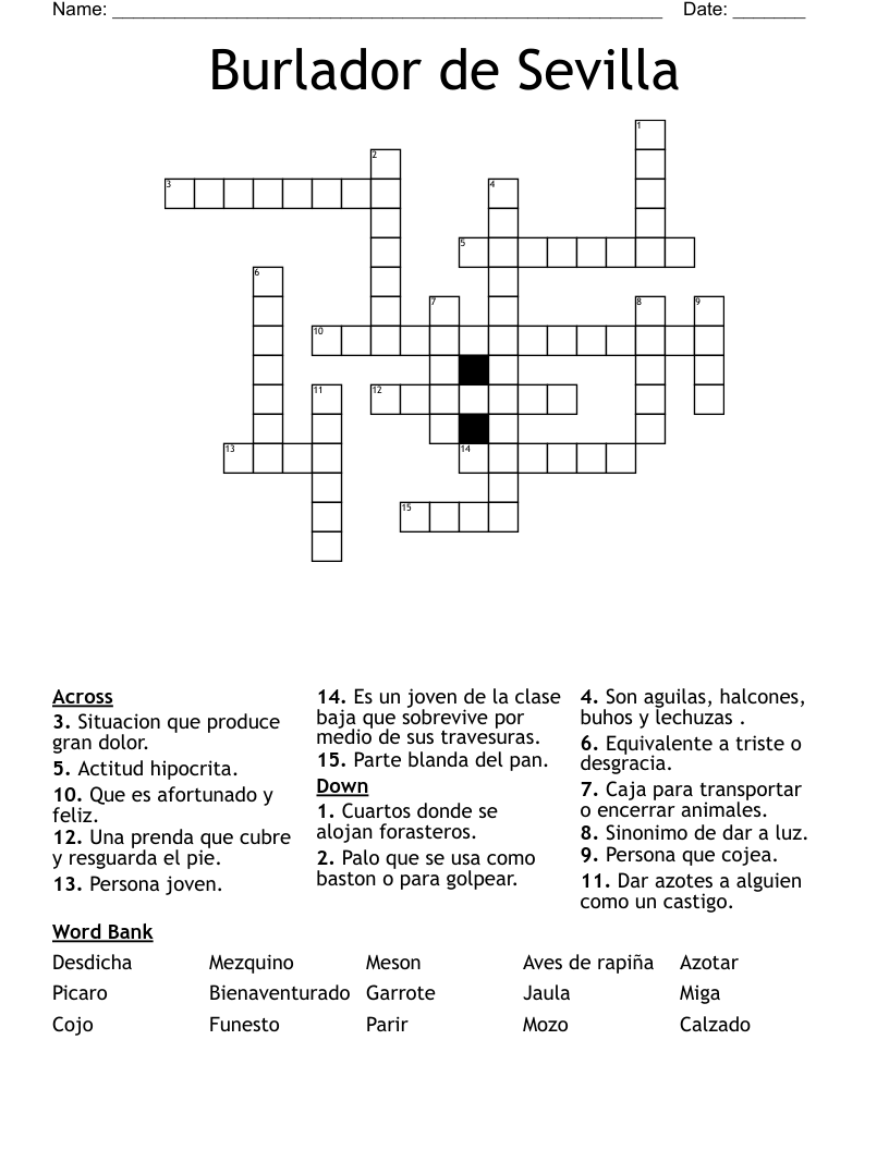 Burlador de Sevilla  Crossword