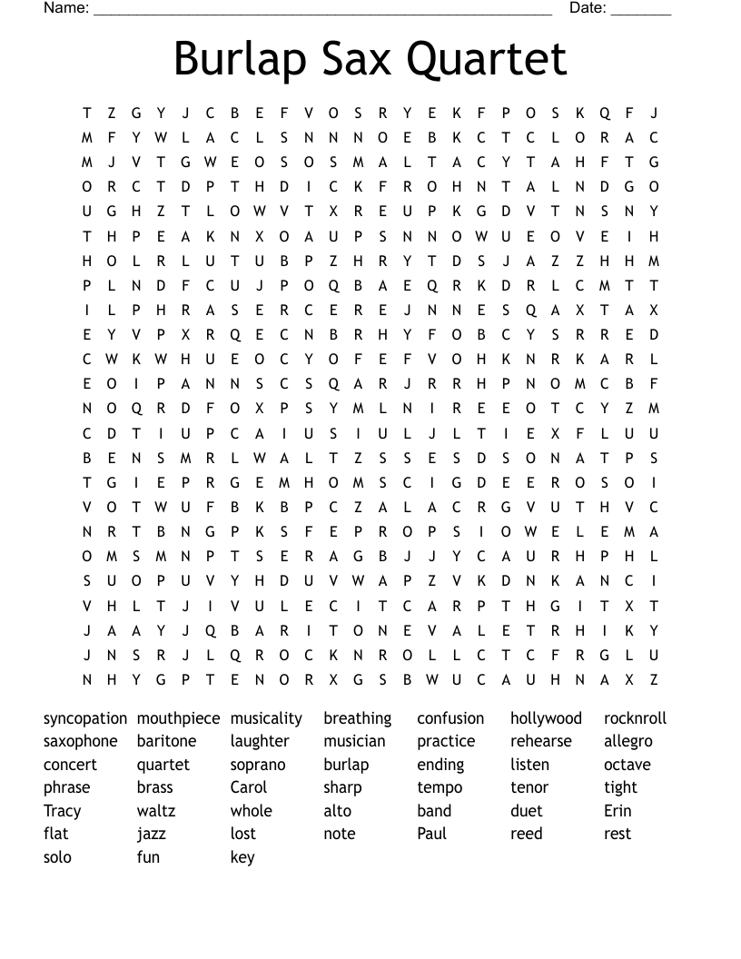 Burlap Sax Quartet Word Search