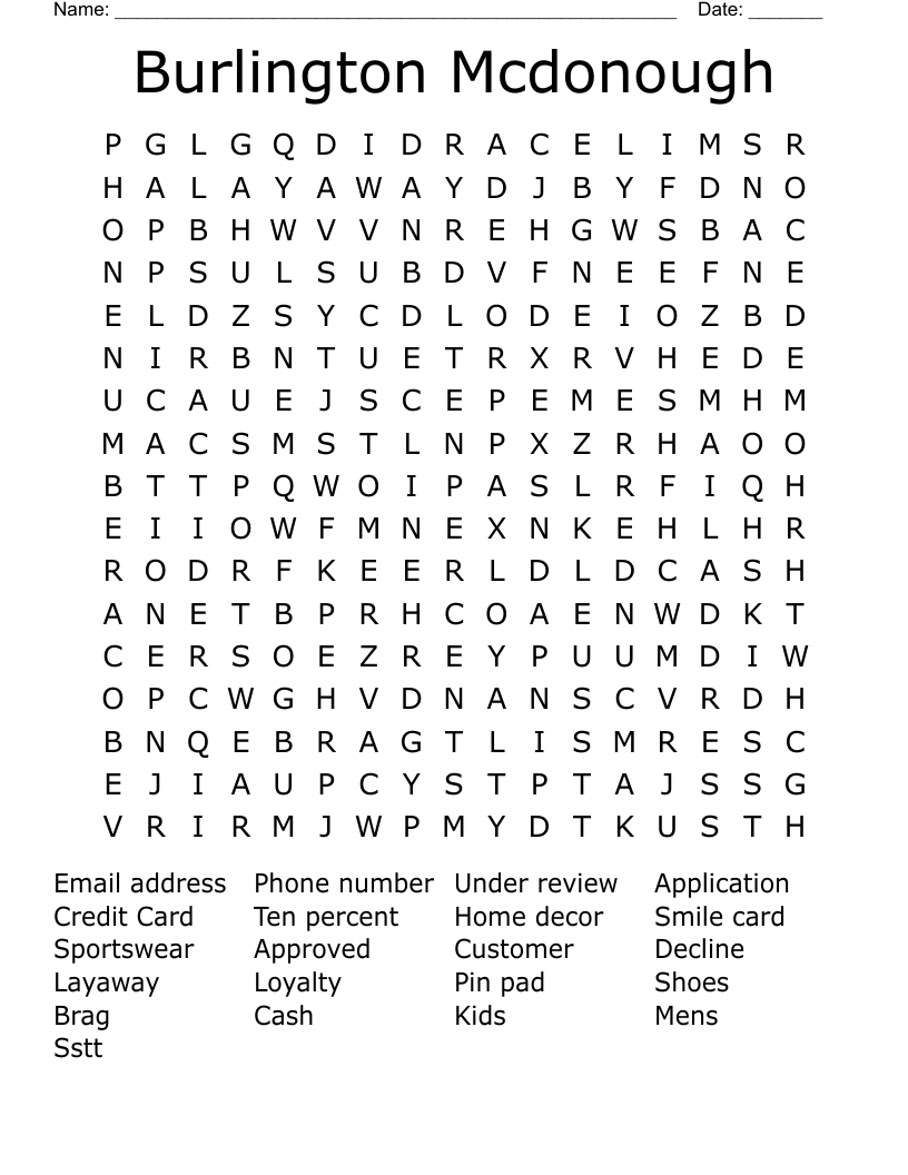 Burlington Mcdonough  Word Search
