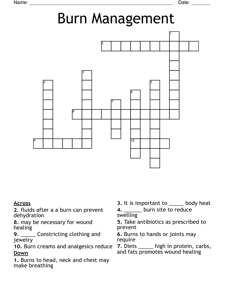 Burn Management Crossword