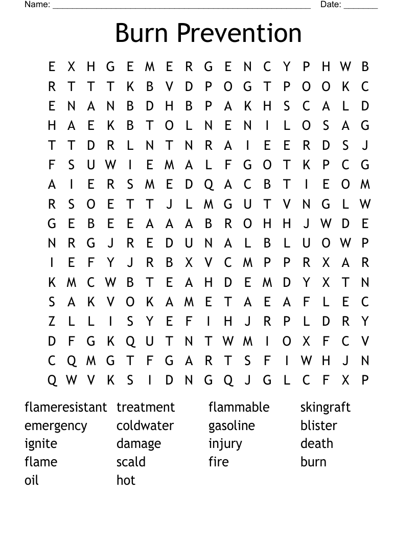 Burn Prevention Word Search