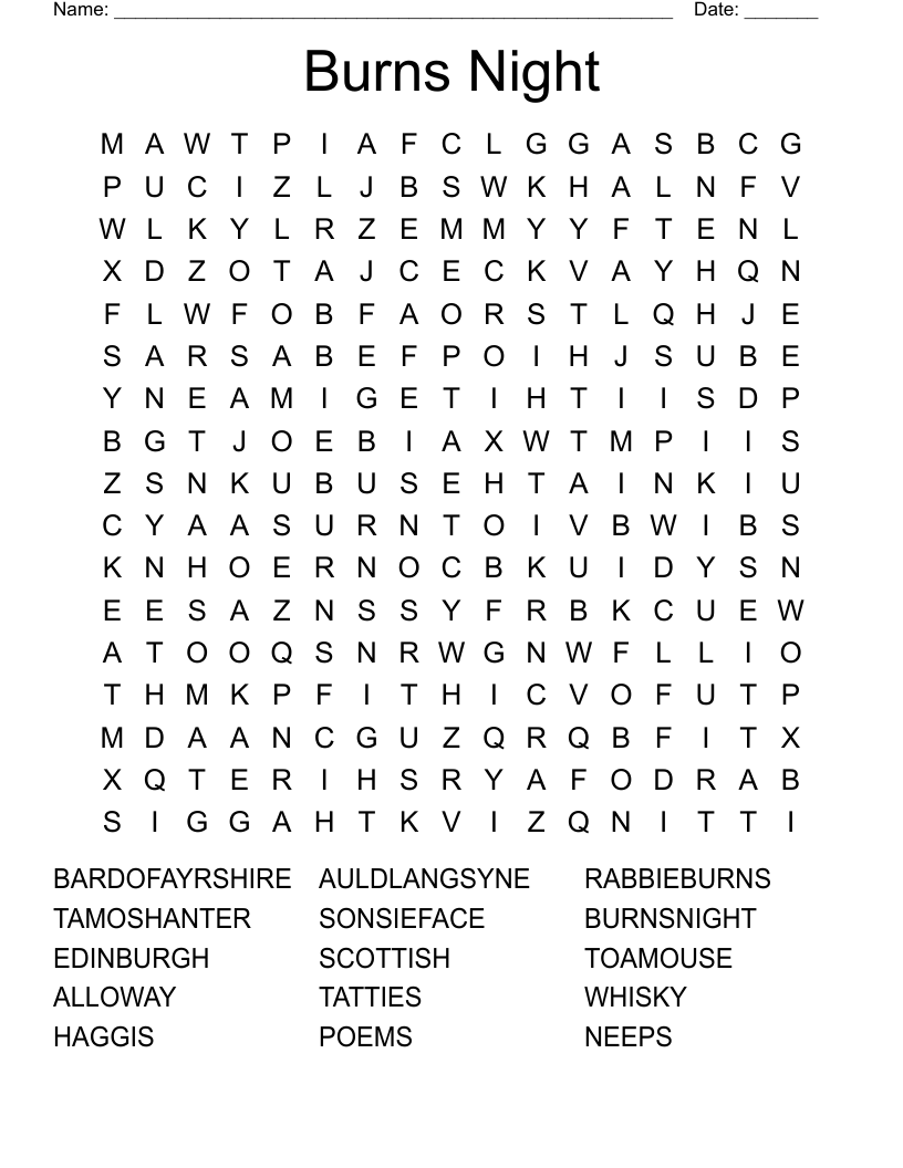 Burns Night Word Search