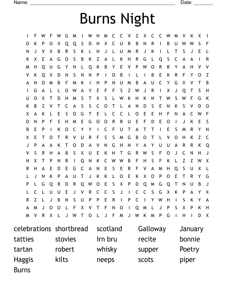 Burns Night Word Search