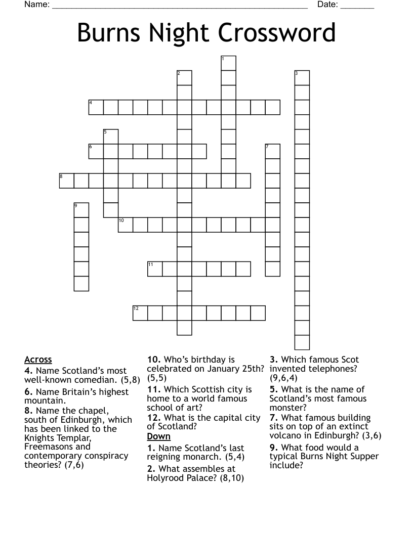 Burns Night Crossword