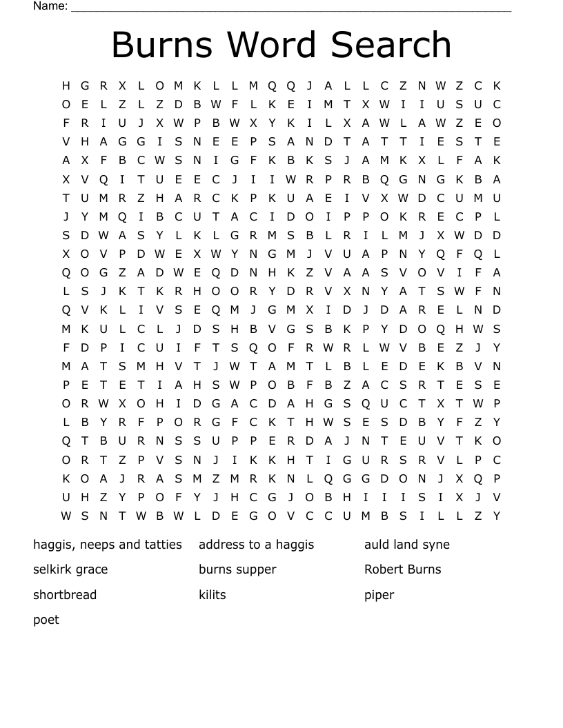 Burns Word Search