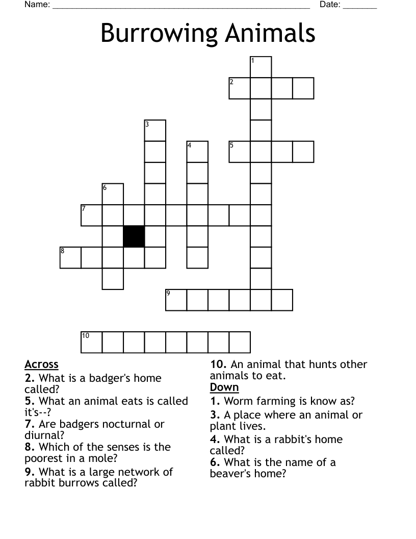 Burrowing Animals Crossword