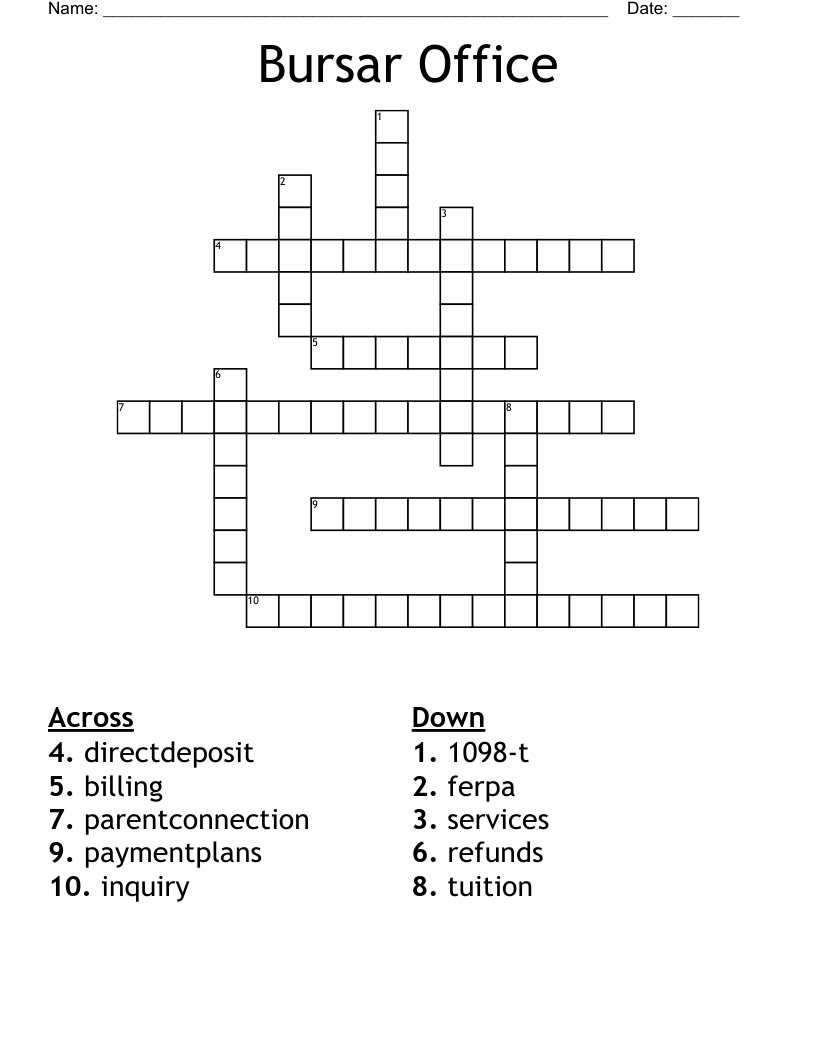 Bursar Office Crossword