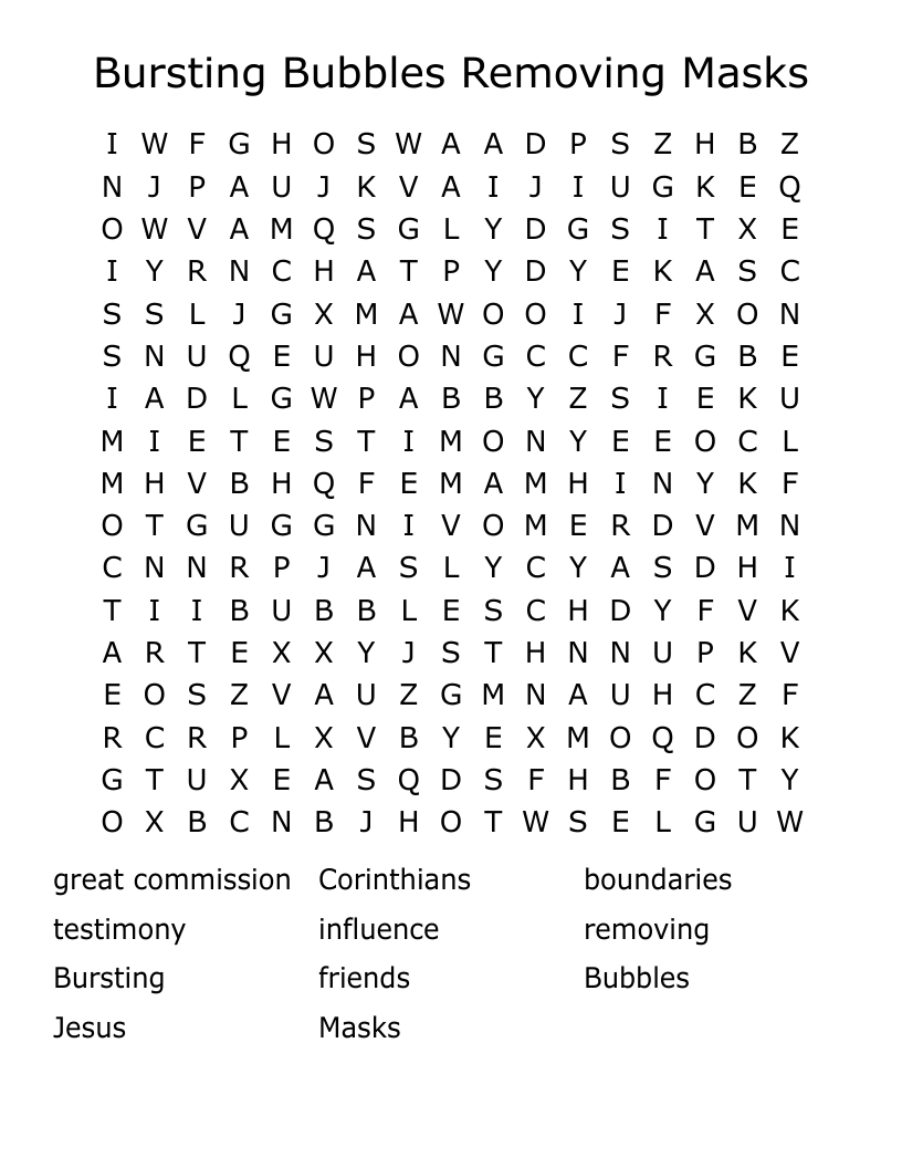 Bursting Bubbles Removing Masks Word Search