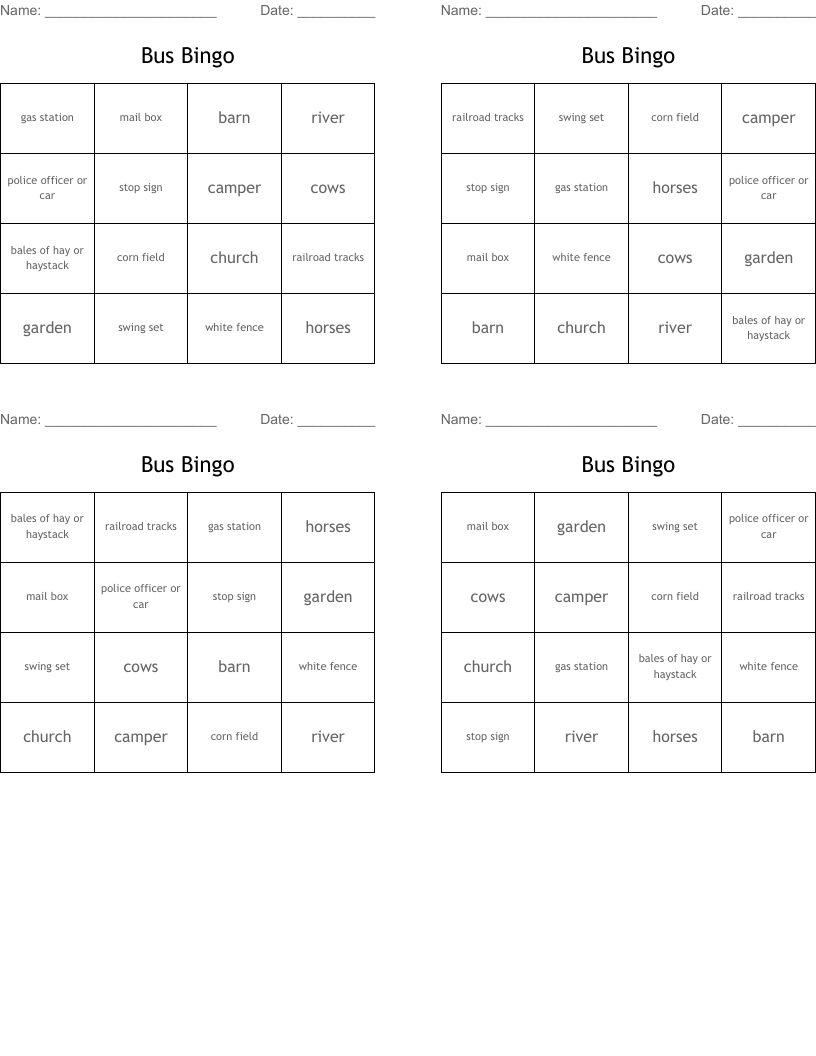 Bus Bingo