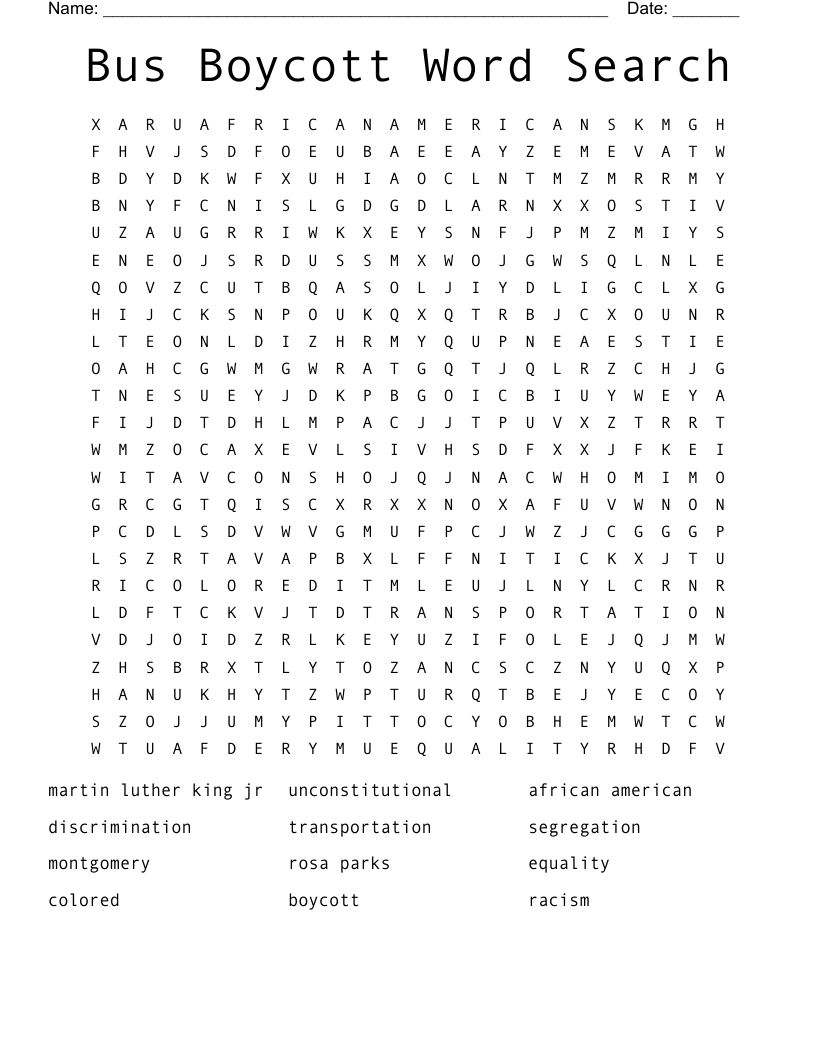 Bus Boycott Word Search