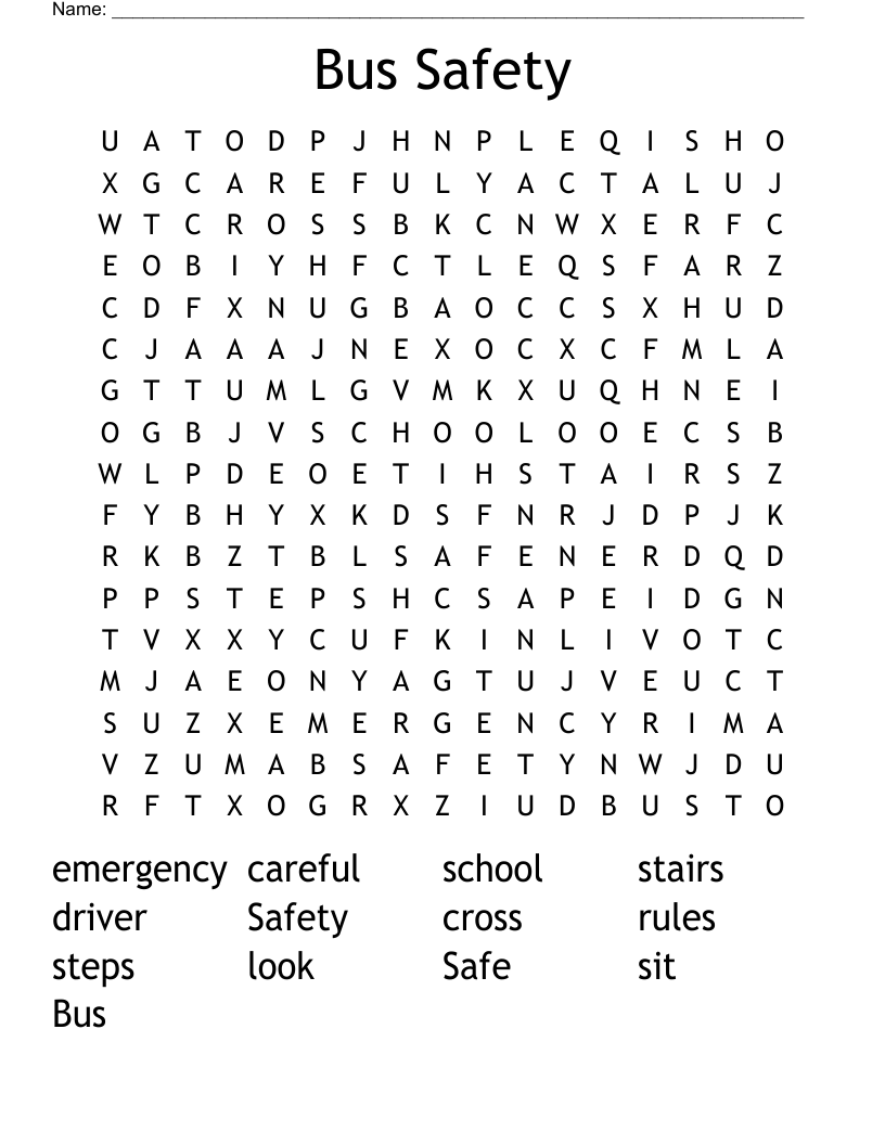 Bus Safety Word Search